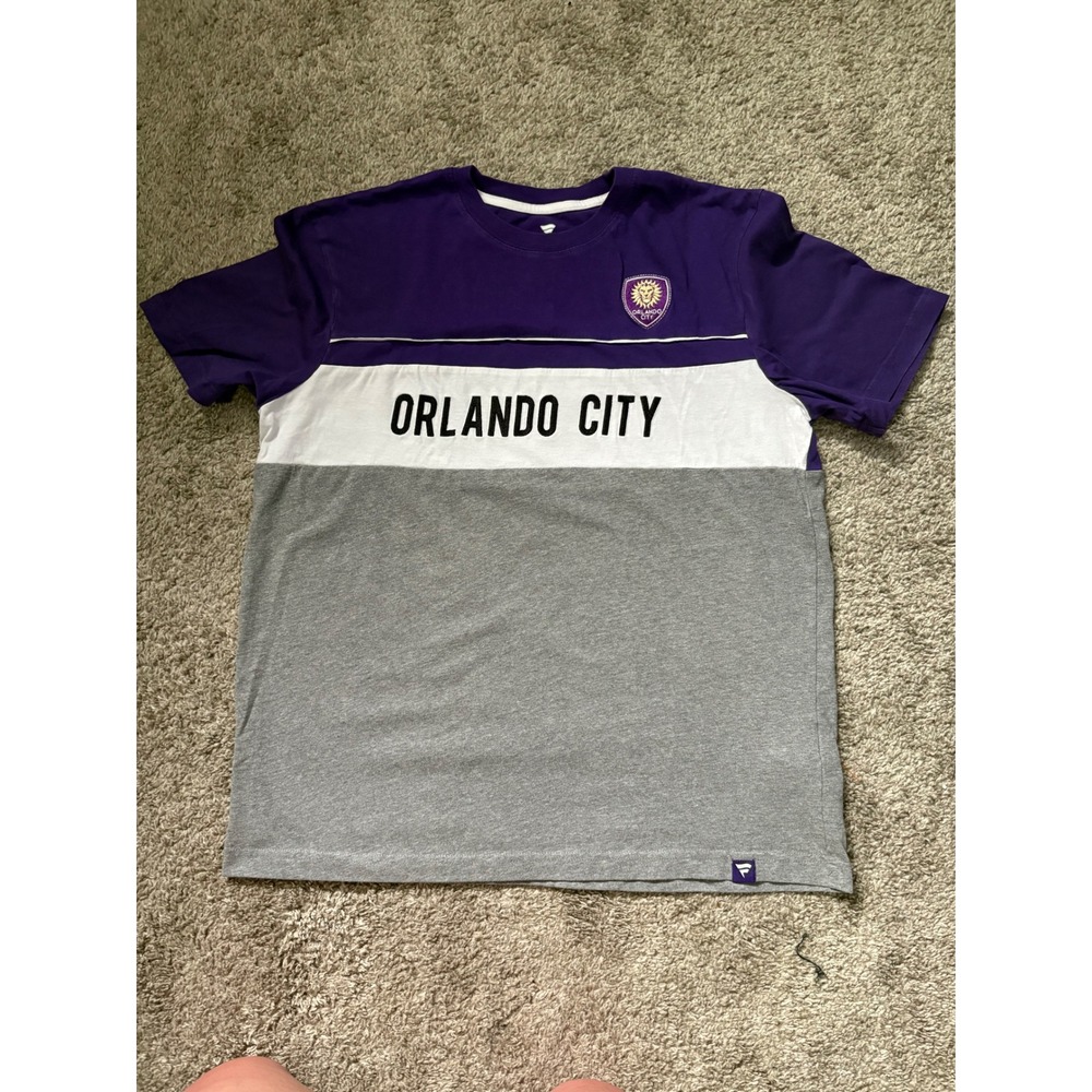 Orlando City Soccer Fanatics Mens Large T Shirt Purple Gray Short Sleeve